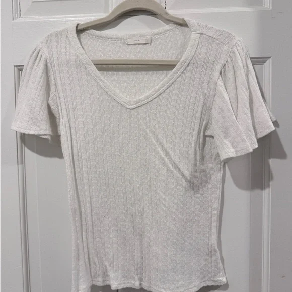 Lush White V-Neck Flutter Sleeve Knit Top Size Large - Picture 6 of 8